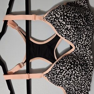 Pro Player Black and Pink Patterned Racerback Wireless Bra Size 1XL